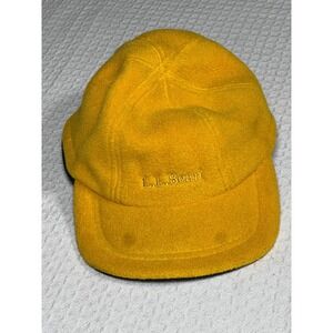 LL Bean Polartec Fleece Ear Flap Hat Mens Yellow Black Made in USA Polatec